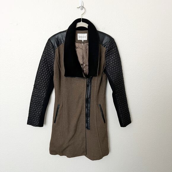[Lucy Paris] Olive Green Black Mixed Media Wool Faux Leather Jacket Size Small S - Picture 1 of 11